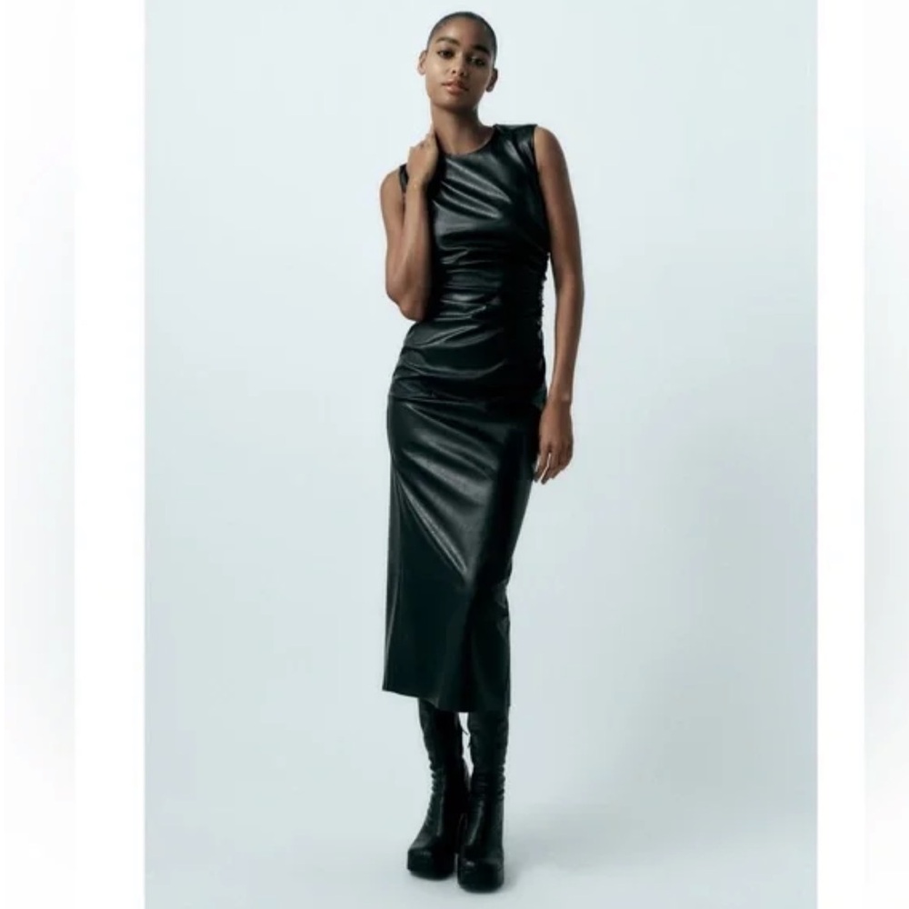 Zara Black Midi Leather Dress